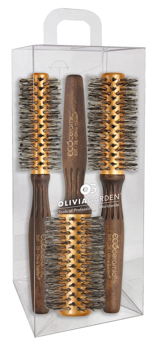 White Smoke Olivia Garden Eco Ceramic Soft Bristles Round Thermal Hair Brush Set