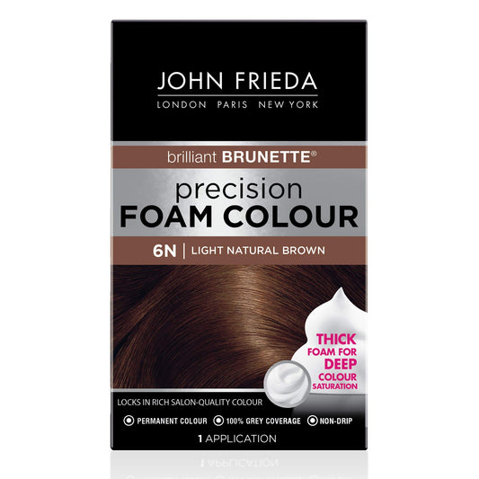 Black John Frieda Precision Foam Colour, Light Natural Brown 6N, Full-Coverage Hair Color Kit, Anti-Fade Gray Coverage, Deep Color Saturation Hair Dye, 1 Application
