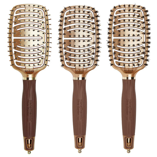 White Smoke Olivia Garden NanoThermic Ceramic + Ion Flex Hair Brush kit contains NT-FLEXPRO NT-FLEXBR, NT-FLEXCO (3-Piece Box)