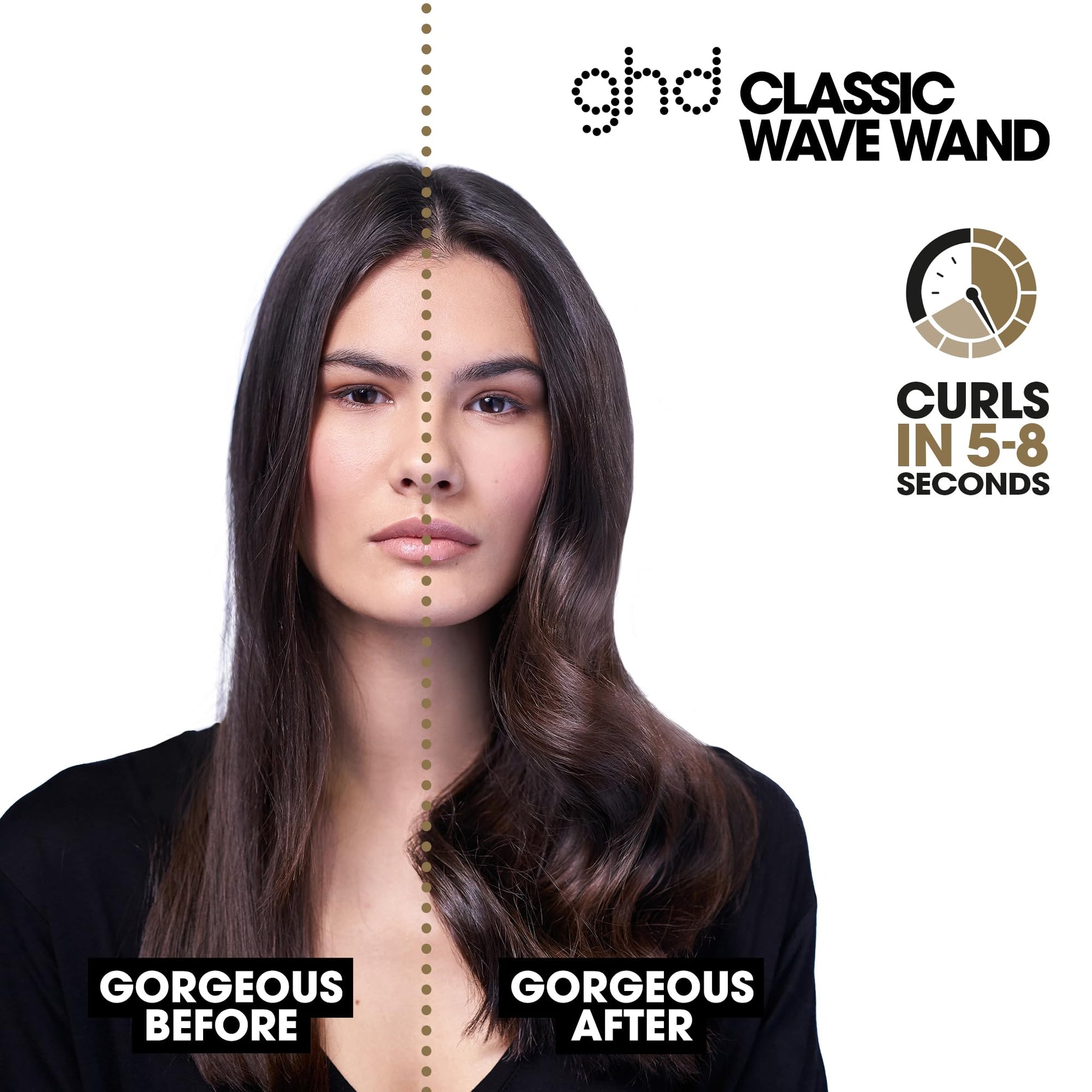 White Smoke ghd Curve Classic Wave Curling Wand - 0.5” to 1.5” Oval Ceramic Wand for Beachy Waves and Hollywood Curls - 365ºF Safer Hair Styling Technology, Cool Tip, and Auto Sleep Mode - Black