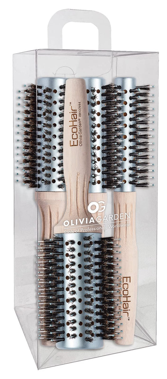 Light Gray Olivia Garden EcoHair Combo Vent Round Bamboo Hair Brush EH-BOX01