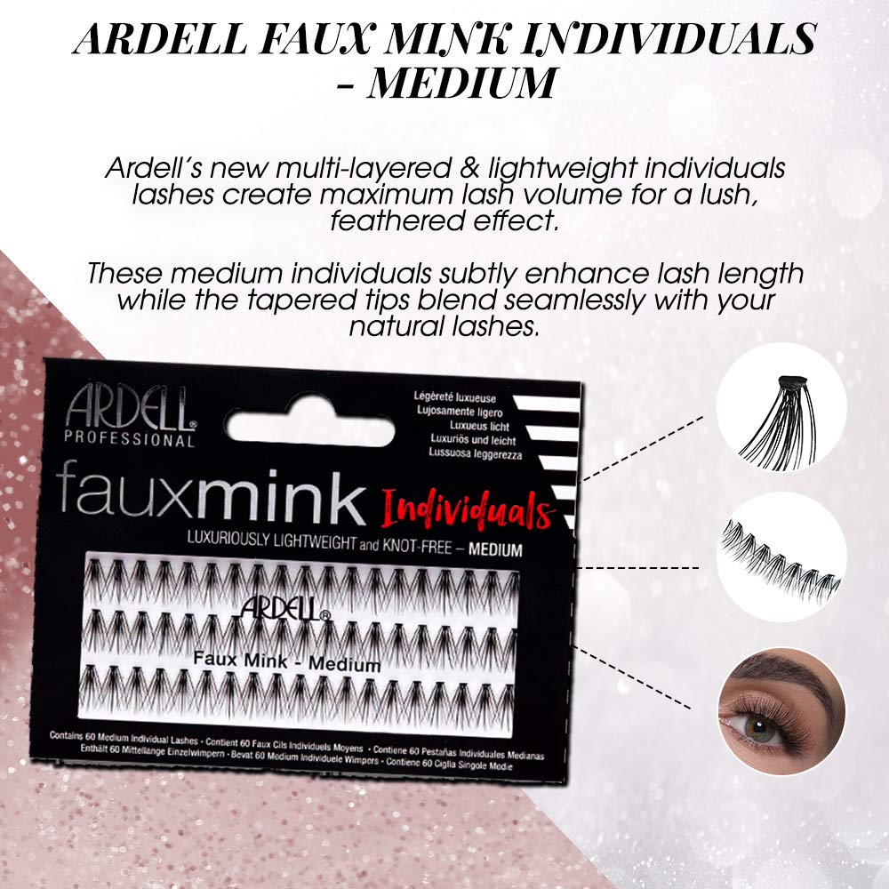 White Smoke Ardell False Eye Lashes Faux Mink Individuals Medium Black 4 Pack