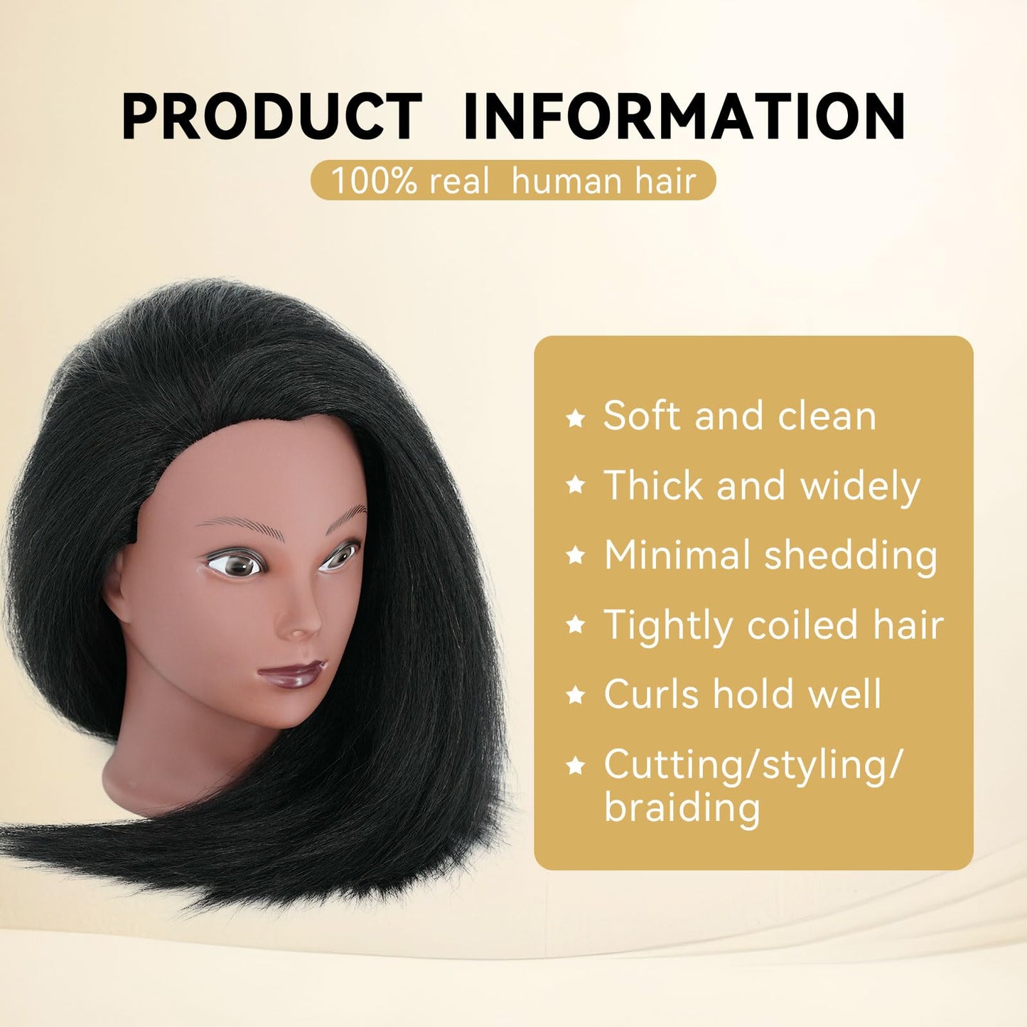 Seashell Mannequin Head with Human Hair 16'' Cosmetology Manikin Doll Head with 100% Real Human Hair Trainning Head for Hairdresser Practice Braiding Hair Styling with Clamp Stand