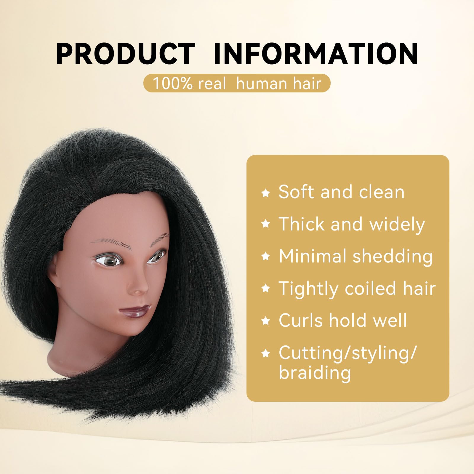 Seashell Mannequin Head with Human Hair 16'' Cosmetology Manikin Doll Head with 100% Real Human Hair Trainning Head for Hairdresser Practice Braiding Hair Styling with Clamp Stand