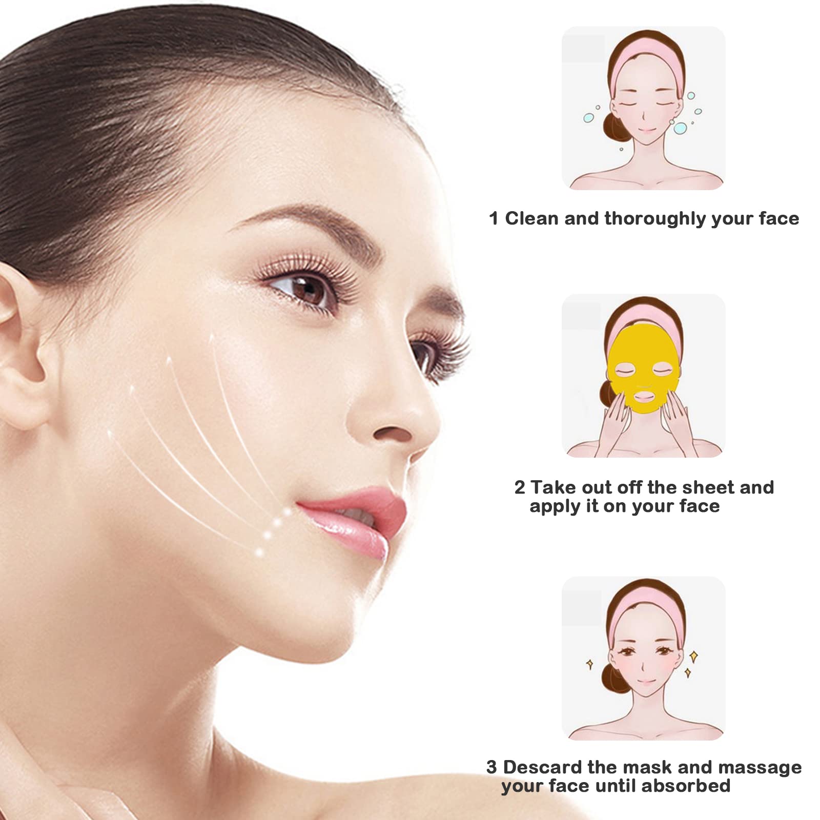White Smoke Adofect 12 Pack 24K Gold Gel Facial Masks Skincare Set, Collagen Crystal Sheet Patch for Anti Aging, Puffiness, Anti Wrinkle, Moisturizing, Deep Tissue Rejuvenation and Hydrates Skin