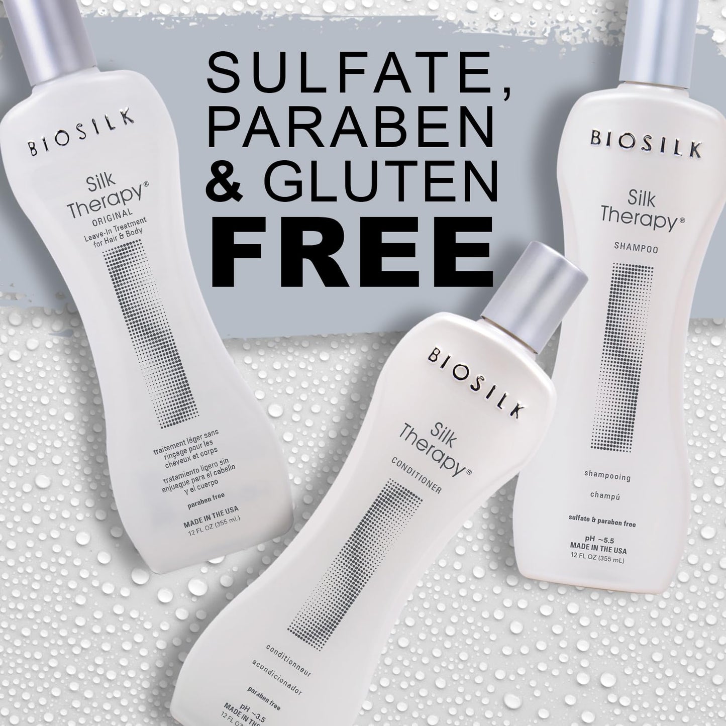 Light Gray BioSilk 3-Piece Silk Therapy Kit, Shampoo, Conditioner & Serum for Healthy, Shiny, Manageable Hair, Sulfate-Free, Paraben-Free, Cruelty-Free, 12 Oz Haircare Set