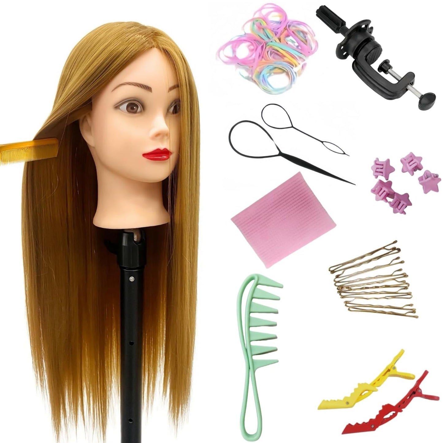 White Smoke 26"-28" Light Auburn Hair Mannequin Head Practicing Braiding, Cosmetology Mannequin Head with Hair for Styling, Training Doll Head for Group Practice Braids Skills and Have Fun