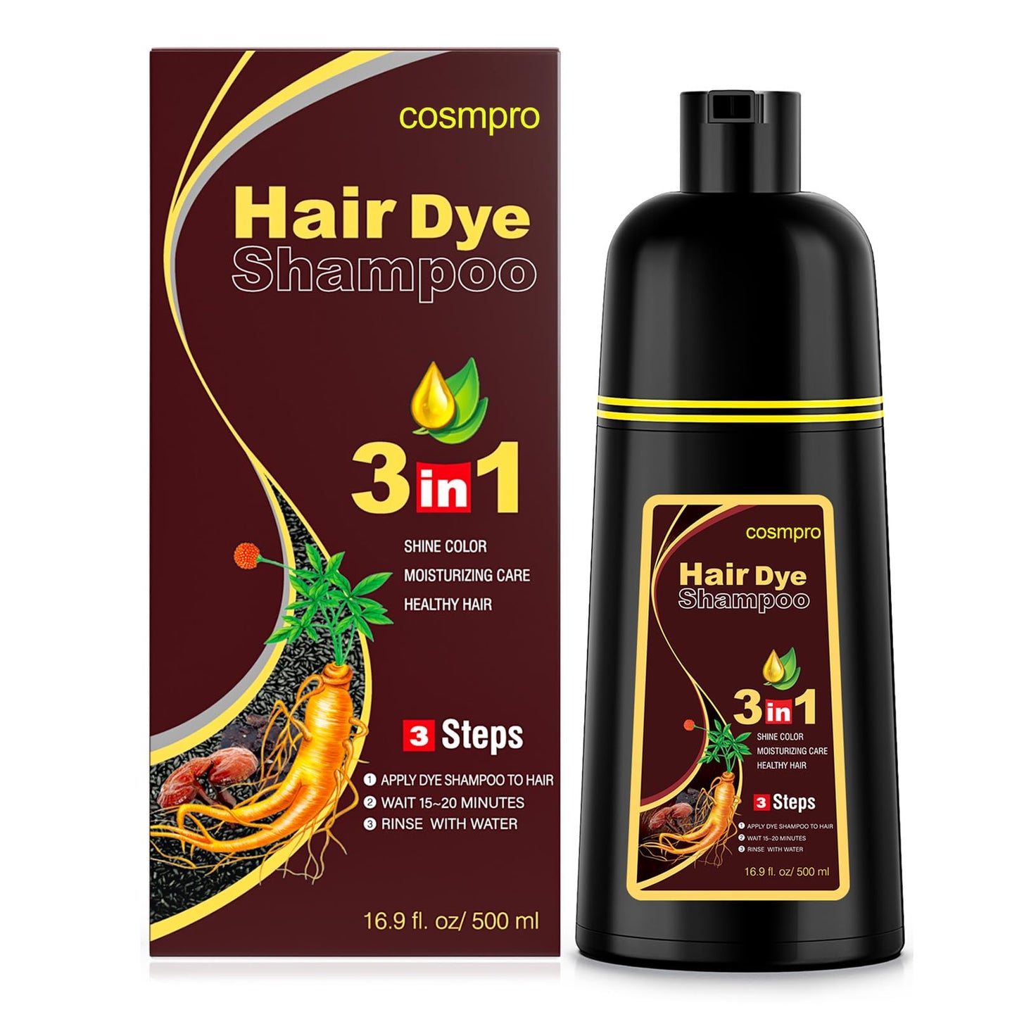 White Smoke cosmpro Dark Brown Hair Dye Shampoo 3 in 1 for Gray Coverage for Women Instant Natural Hair Color Shampoo Semi Permanent 500ML - Champu Para Canas Mujer