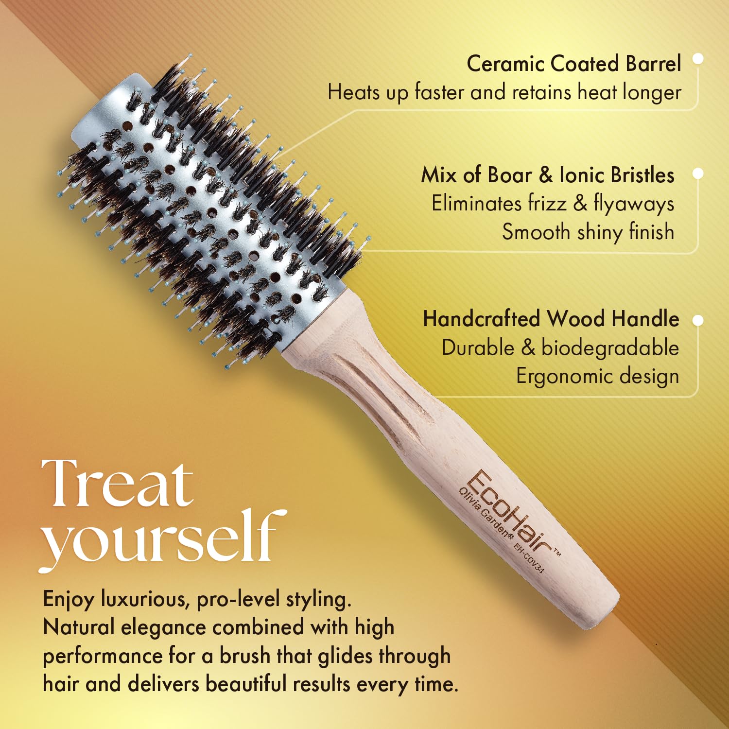 Sandy Brown Olivia Garden EcoHair Combo Vent Round Bamboo Hair Brush EH-BOX01