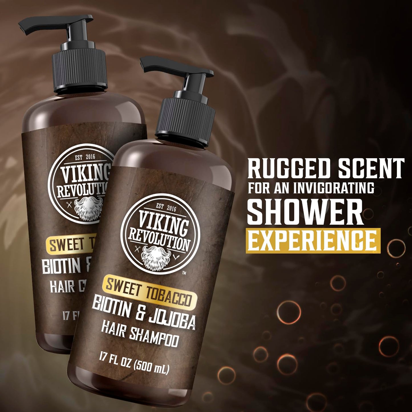 Black Viking Revolution Sweet Tobacco Mens Shampoo and Conditioner Set with Biotin and Jojoba Oil - Natural Hair Shampoo and Hair Conditioner for Men with Vitamin B5 - Mens Shampoo for Thinning Hair (17Oz)
