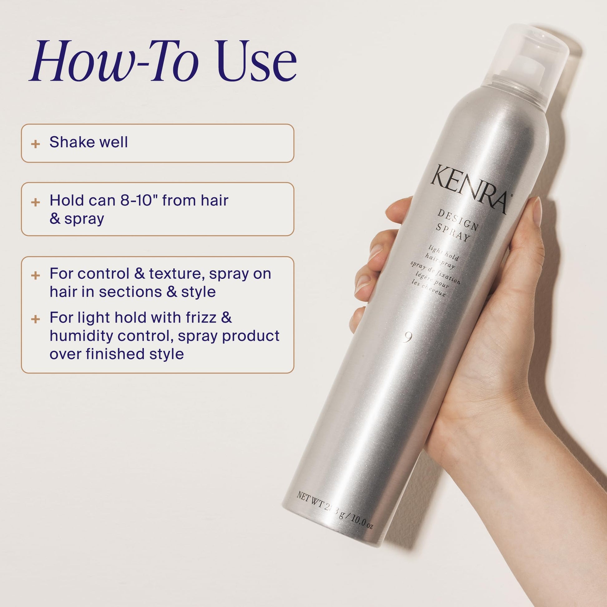 Antique White Kenra Professional Design Spray 9 | Light Hold Hairspray | Tames Frizz & Flyaways | Lightweight, Brushable Formula | All Hair Types | 10 oz