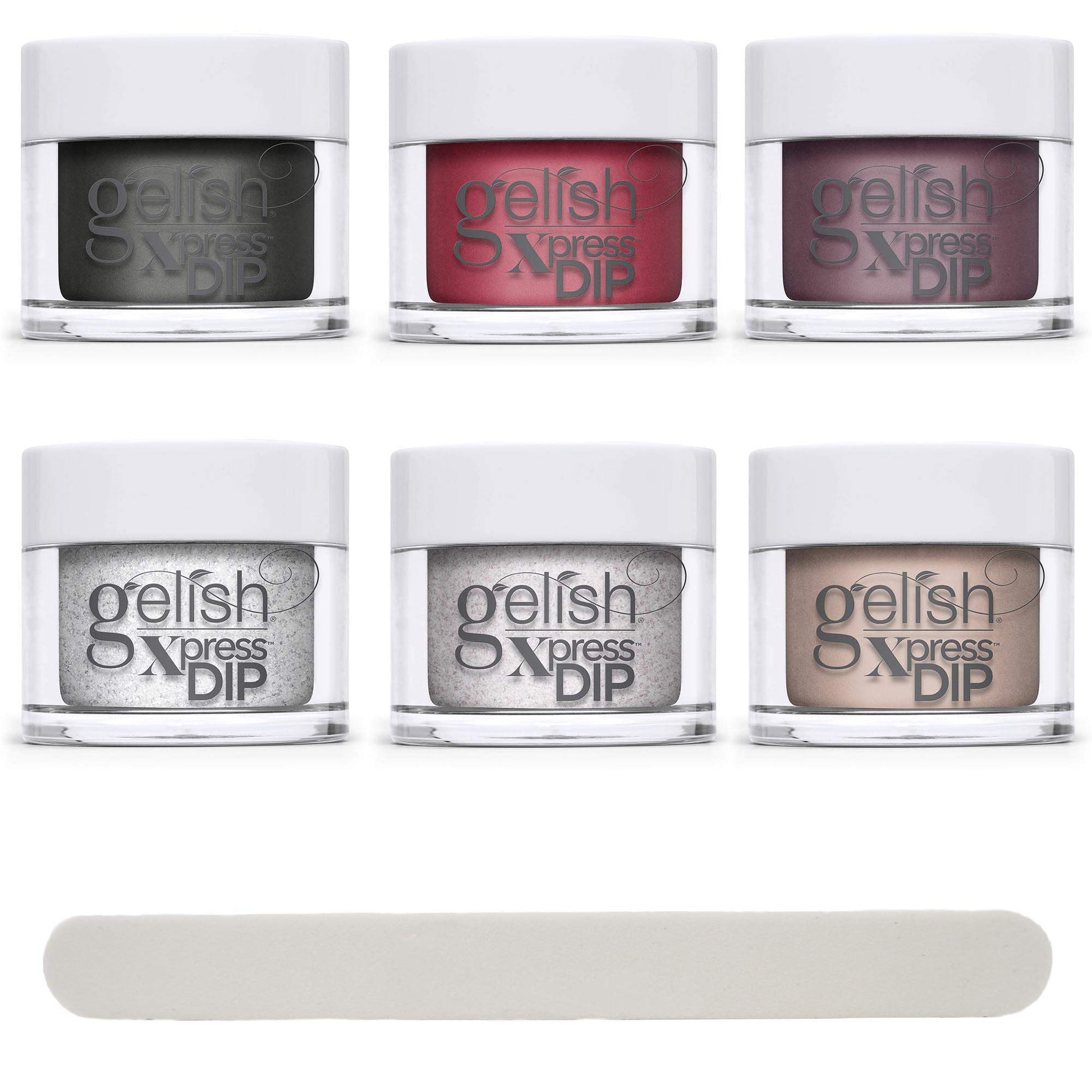 White Smoke Gelish Xpress Dip "Shake Up The Magic" 2020 Winter Collection Bundle - 6 colors, nail file included!