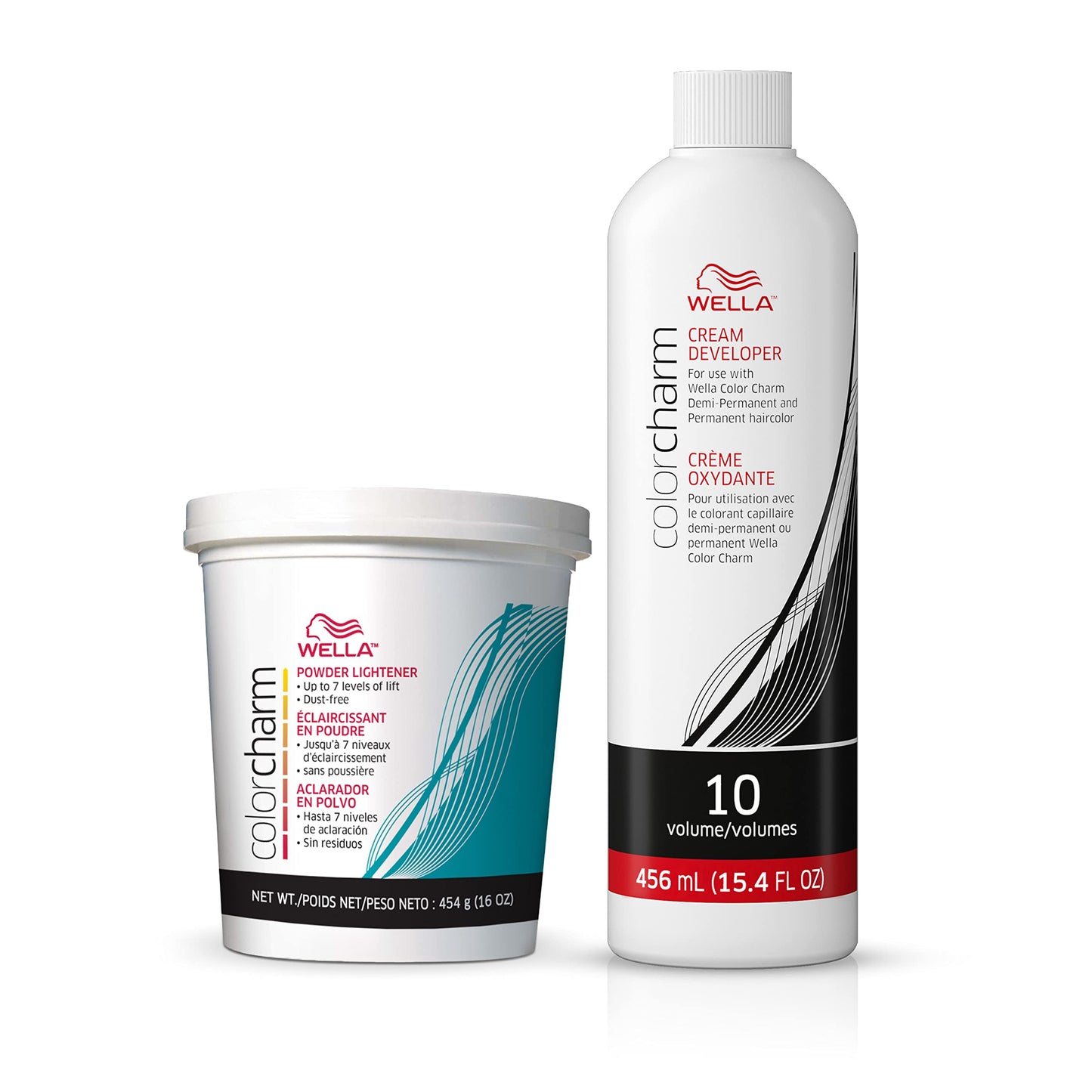 White Smoke WELLA colorcharm 10 Vol Cream Developer, for Optimal Gray Blending and Rich, Multi-Dimensional End Results, 15.4 oz + WELLA colorcharm Powder Hair Lightener, Up to 7 levels of lift, Dust-free formula