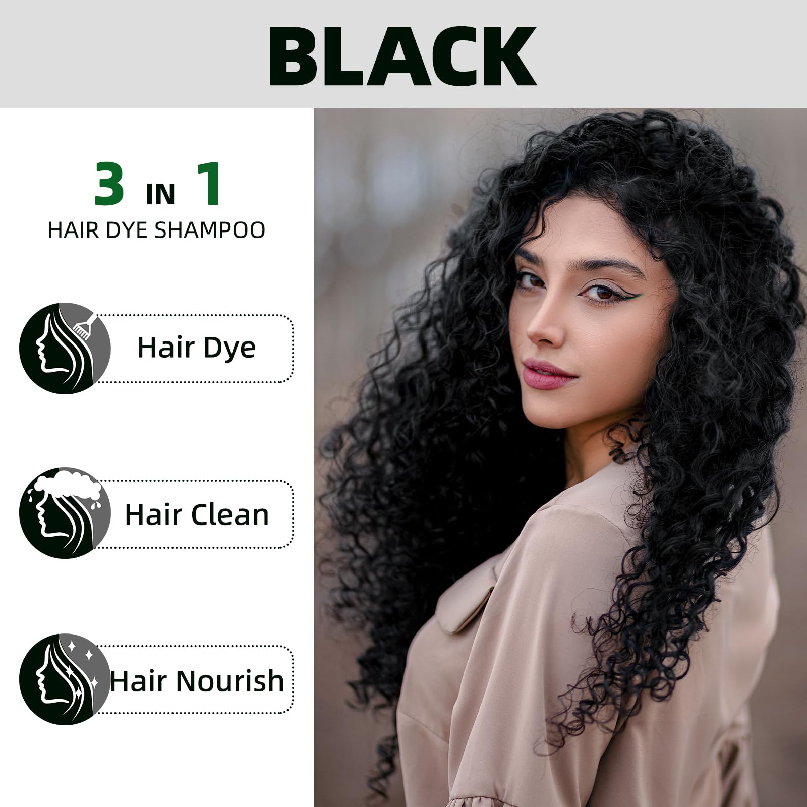 White Smoke Black Hair Dye Shampoo 3 in 1 for Gray Coverag Color Shampoo for Women/Men Instant Herbal Semi Permanent champu para canas