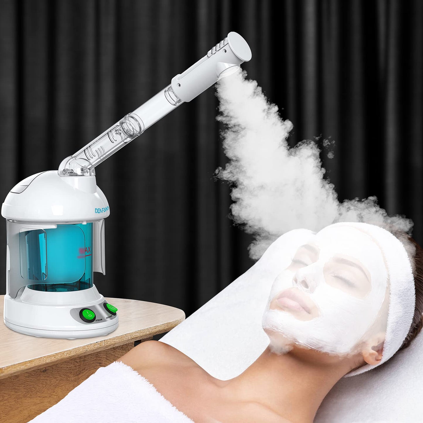 Black Facial Steamer - DENFANY Nano Ionic Face Steamer with Extendable 360° Rotating Arm - Portable Facial Steamer for Personal Care at Home or Salo (Blue)