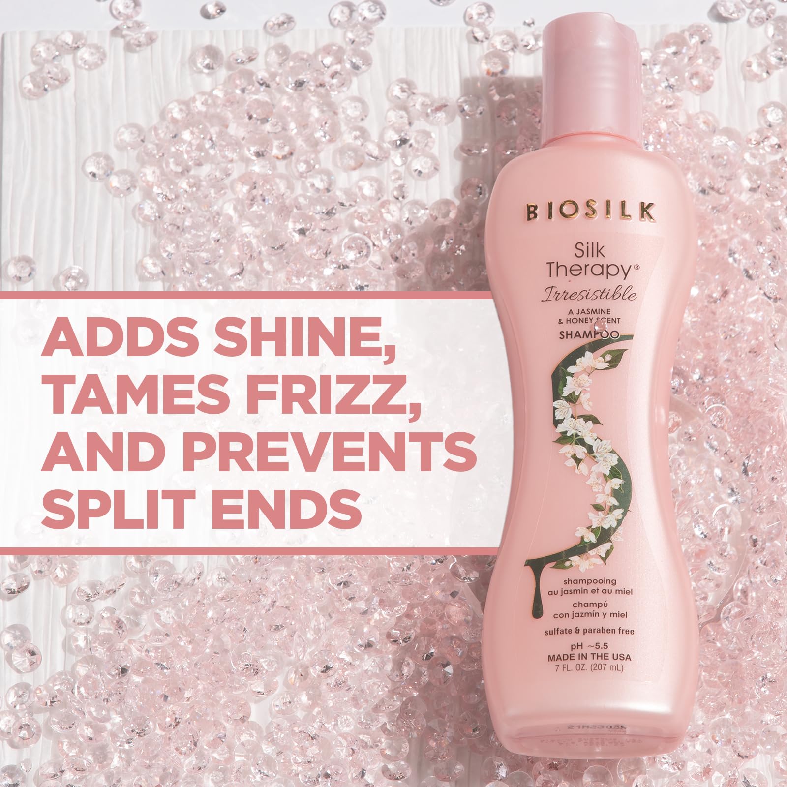 Thistle BioSilk Irresistible Shampoo, Cleanses & Conditions Frizzy Hair, Jasmine & Honey Scent, Silk Proteins & Botanical Extracts, Sulfate-Free, Paraben-Free, Cruelty-Free, 7 Oz