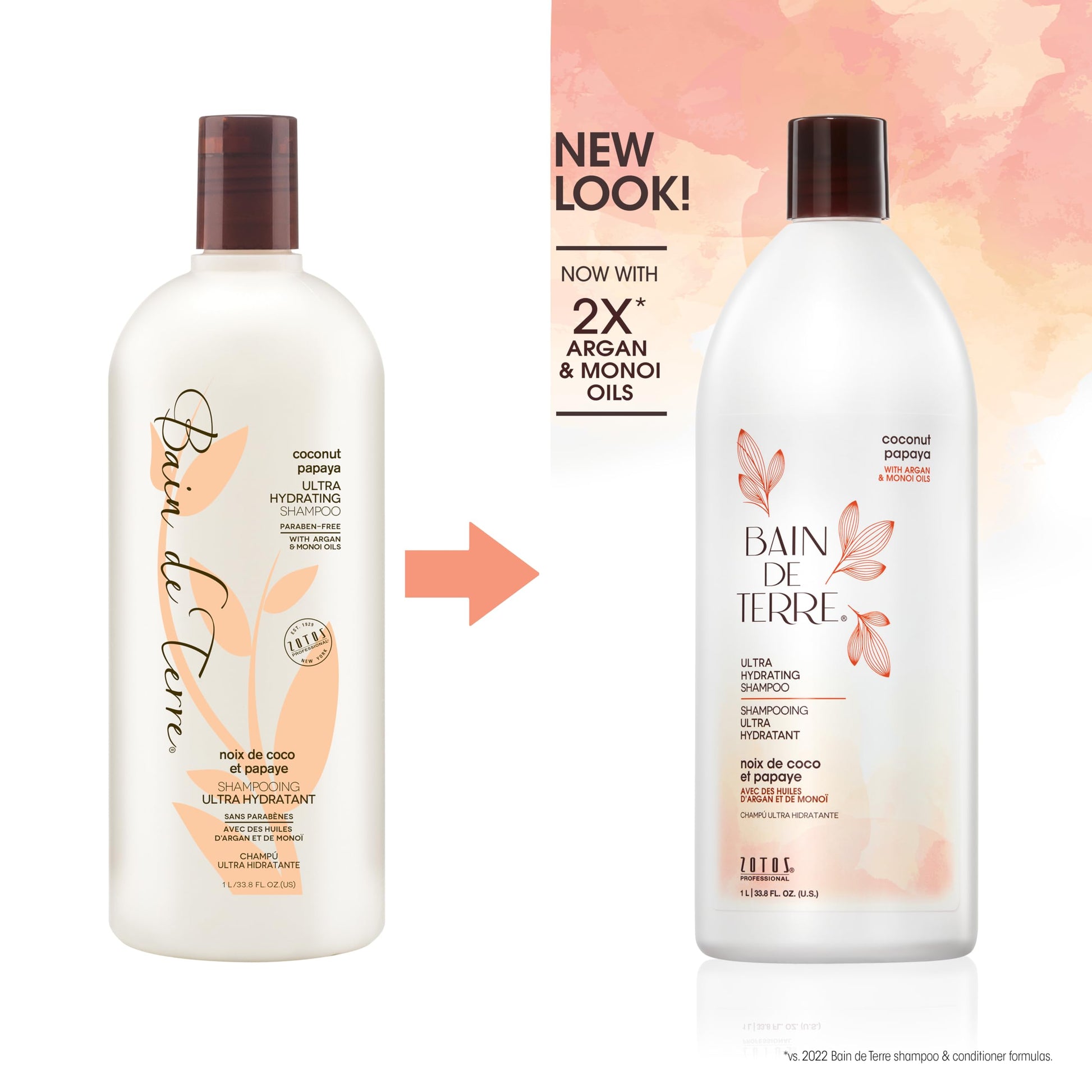 White Smoke Bain de Terre Coconut Papaya Ultra Hydrating Shampoo, Moisture Quench for Dry, Damaged Hair, with Argan & Monoi Oils, Paraben-Free, Color-Safe, Vegan, 33.8 Fl Oz