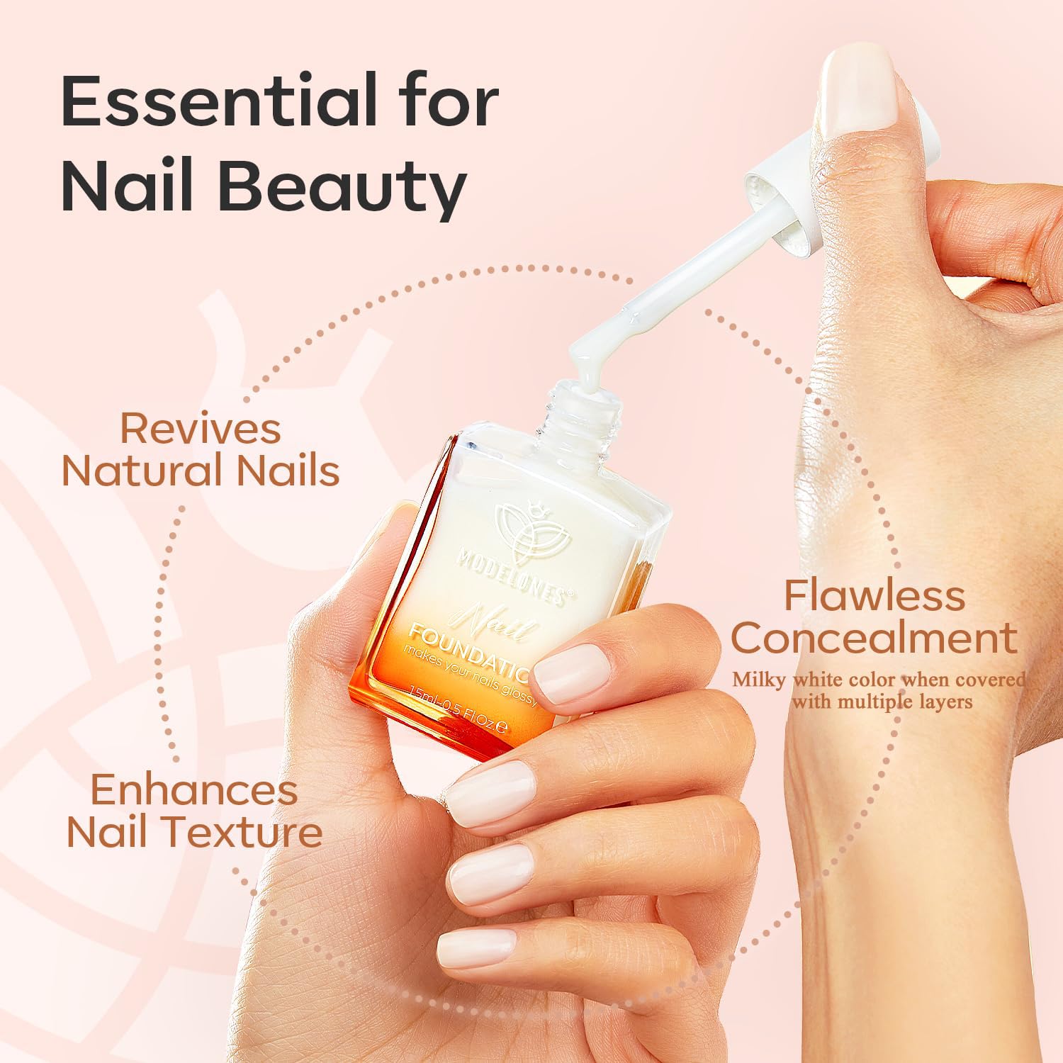 Misty Rose modelones Nail Strengthener, Milky White Nail Polish Nail Repair for Damaged Nails Hardener Air Dry Nail Growth Polish Natural Nail Concealer Foundation Gifts for Women 15ml