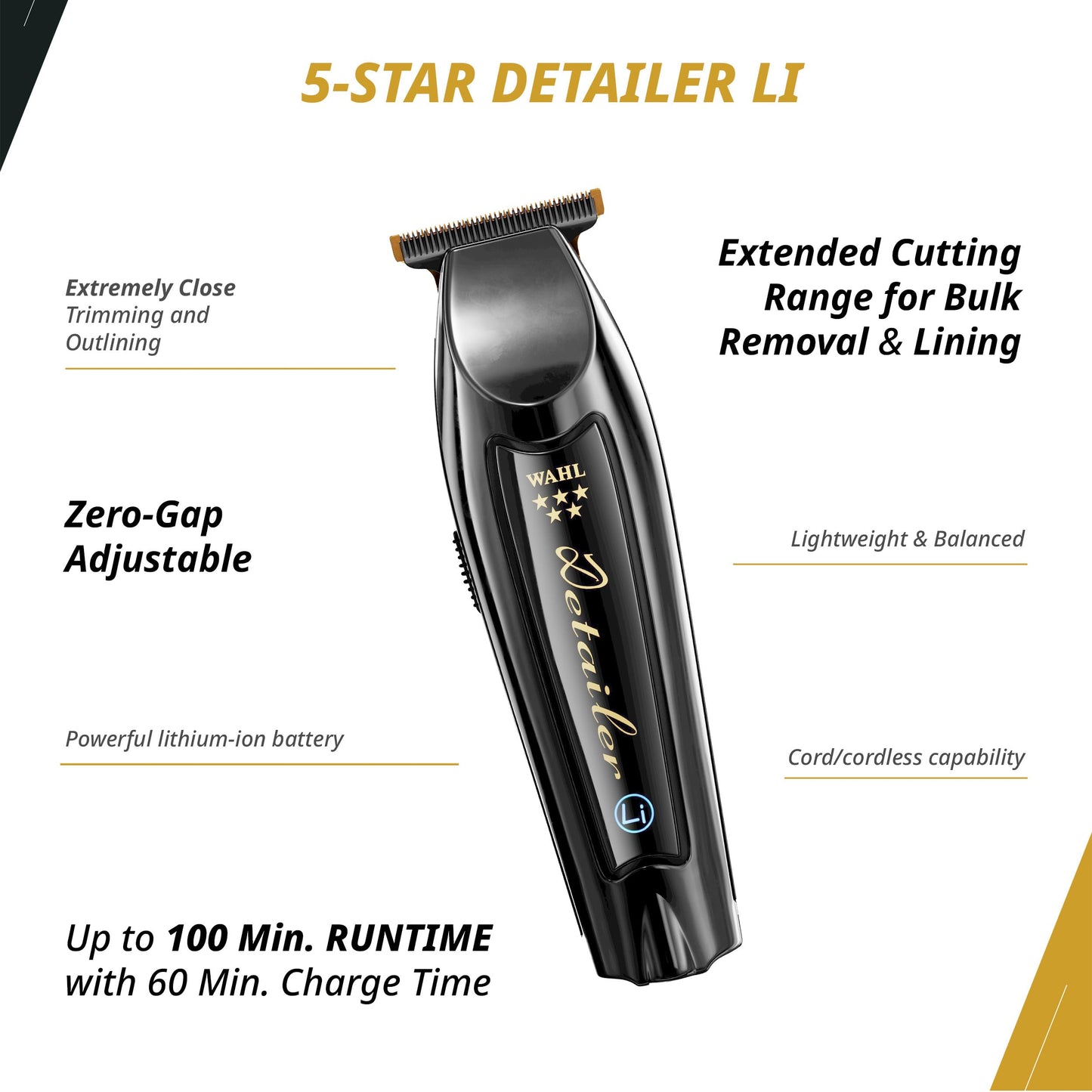 White Smoke Wahl Professional Cordless Barber Combo, Magic Clip & Detailer Li, Lithium-Ion Battery, 100-Minute Run Time
