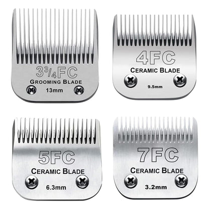 White Smoke 4pcs Dog Grooming Blades Compatible with Andis Dog Clippers,Detachable Ceramic Blade & Stainless Steel Blade (3FC+4FC+5FC+7FC)