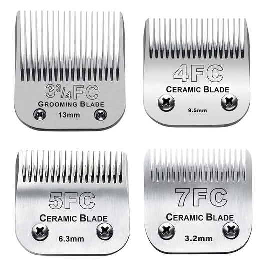 White Smoke 4pcs Dog Grooming Blades Compatible with Andis Dog Clippers,Detachable Ceramic Blade & Stainless Steel Blade (3FC+4FC+5FC+7FC)