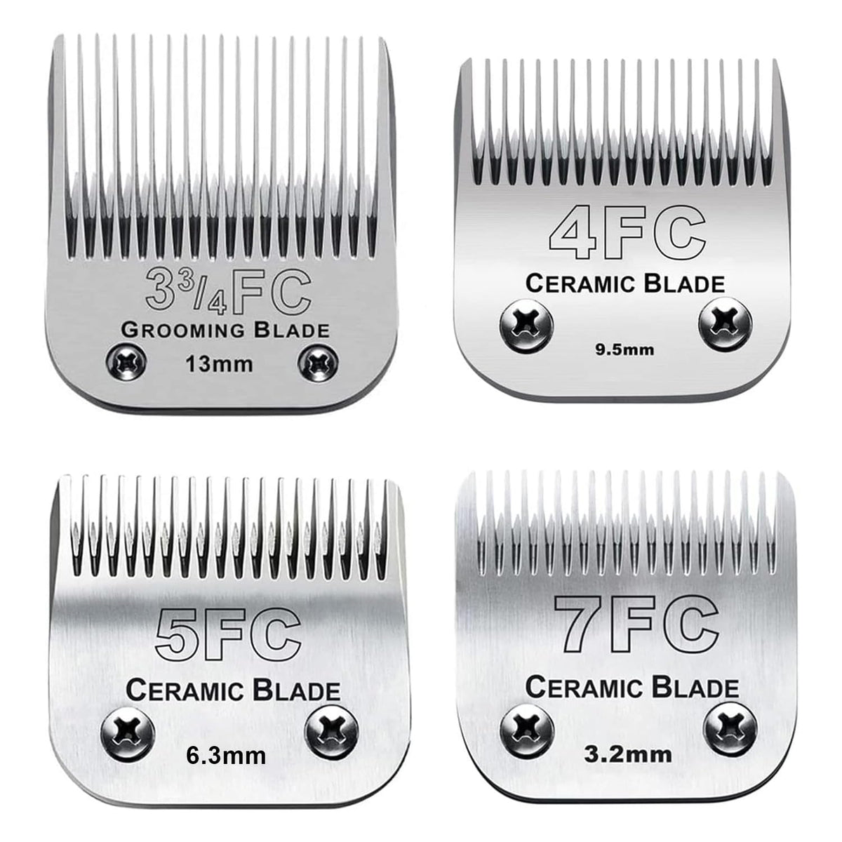 4pcs Dog Grooming Blades Compatible with Andis Dog Clippers,Detachable Ceramic Blade & Stainless Steel Blade (3FC+4FC+5FC+7FC)
