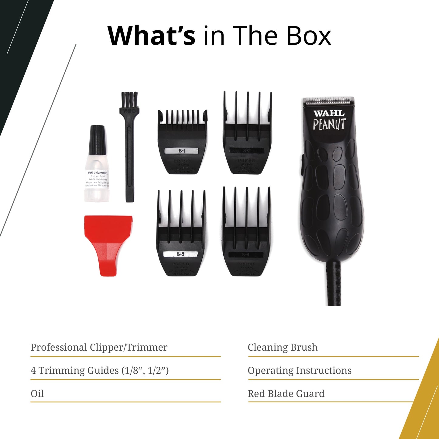White Smoke Wahl Professional Peanut Corded Trimmer - Compact, Lightweight Powerful Rotary Motor Grooming Tool, with 4 Trimming Guides and Accessories
