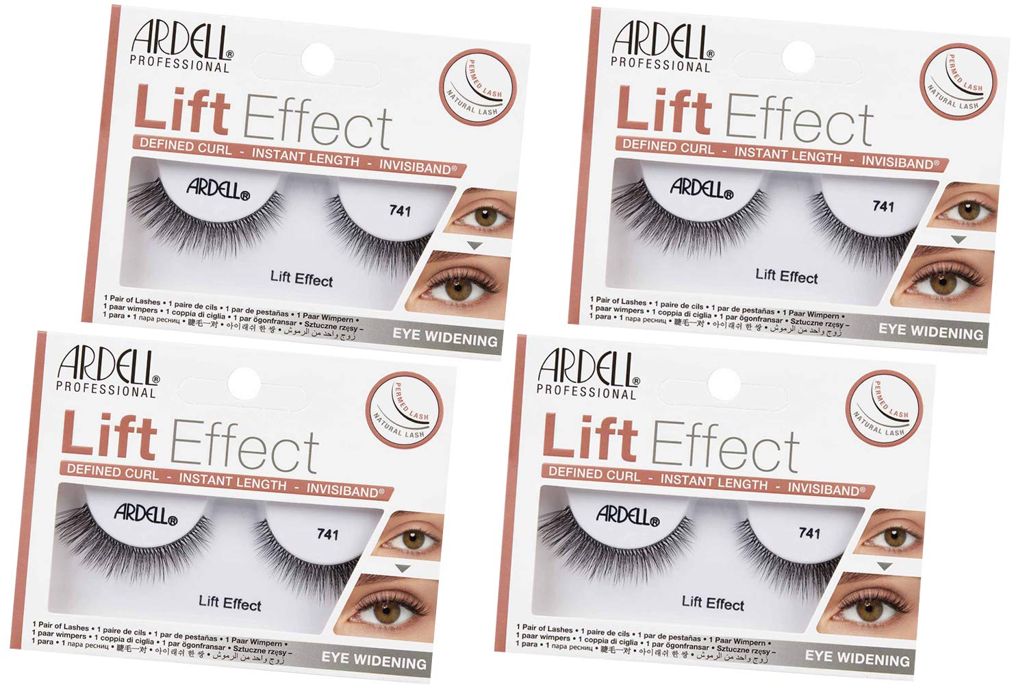 White Smoke Ardell Lift Effect False Eyelashes 741 – Natural Wispy Strip Lashes, Eye Widening Volume, Lightweight Invisiband, Reusable Comfortable Wear, Black, 4 Pack
