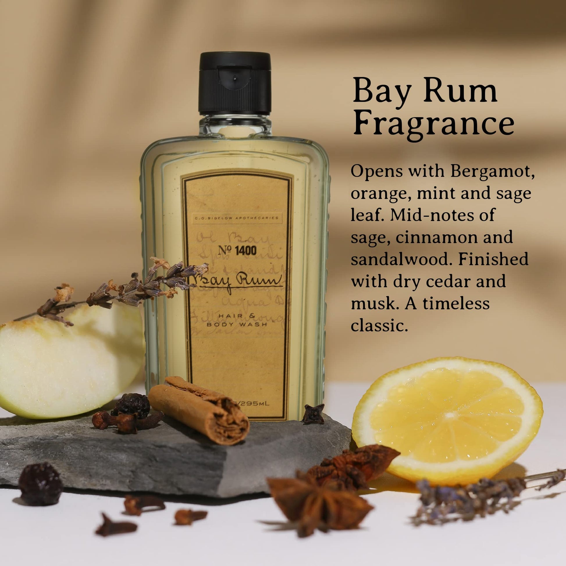 Rosy Brown C.O. Bigelow Bay Rum Hair & Body Wash for Men, Citrus Spice Scented Men's 2 in 1 Shampoo & Body Wash with Aloe Vera, 10 Fl Oz