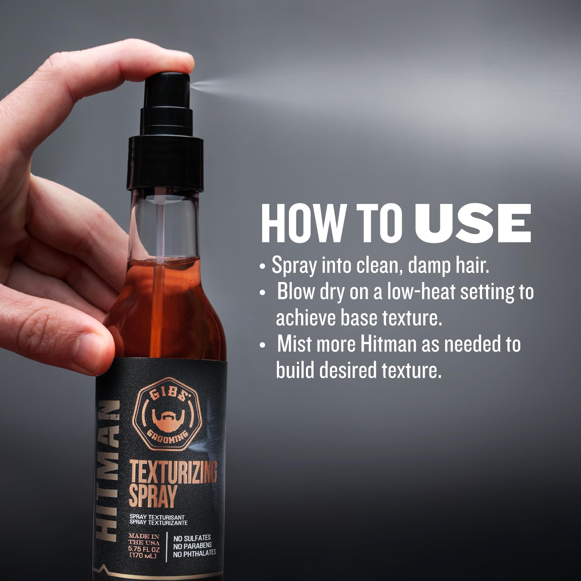 Dim Gray GIBS Grooming Hitman Texturizing Spray, 5 Fl Oz