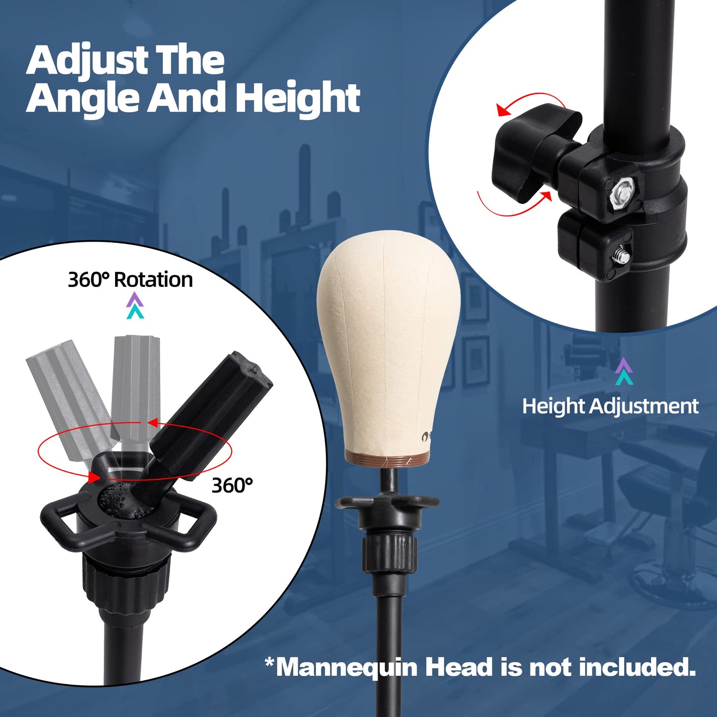 White Smoke Goodofferplace Tall Wig Tripod Stand,Metal Mannequin Head Stand Adjustable for Mannequin Head,Training Canvas Block Head,for Styling,Wig Making Displaywith Carrying Bag,30 Pcs T-Pins(35.4-52.4 Inch)