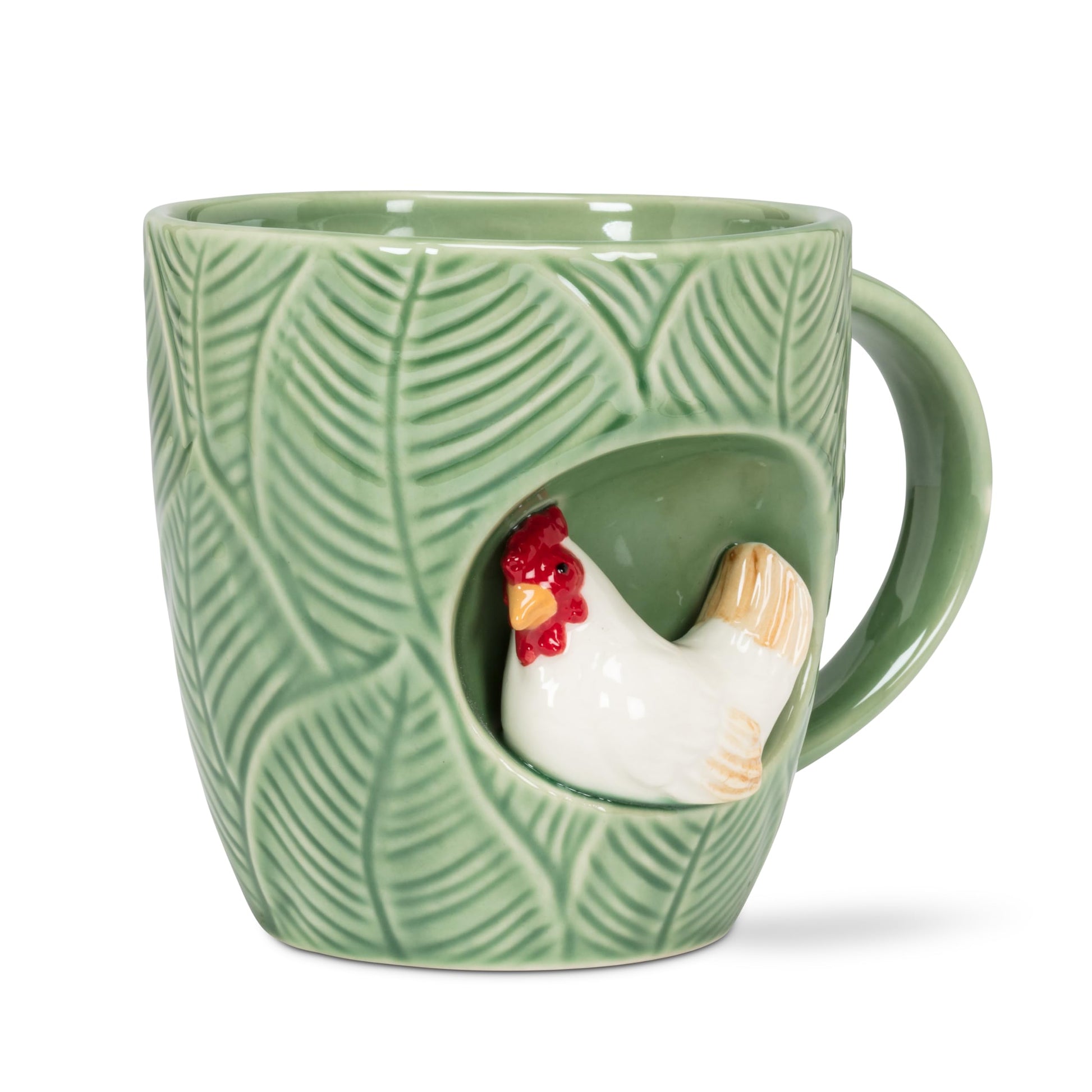 White Smoke Abbott Collection Alcove Leafy Mug with Chicken - Stoneware, Green/White, 4 inches H (12oz)
