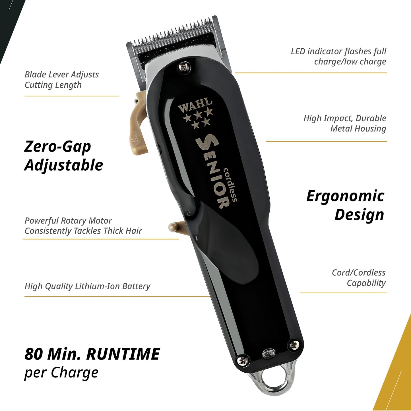 White Smoke Wahl Professional 5 Star Cordless Senior Clipper, Precision Fade Blades, Metal Housing, 80-Minute Run Time