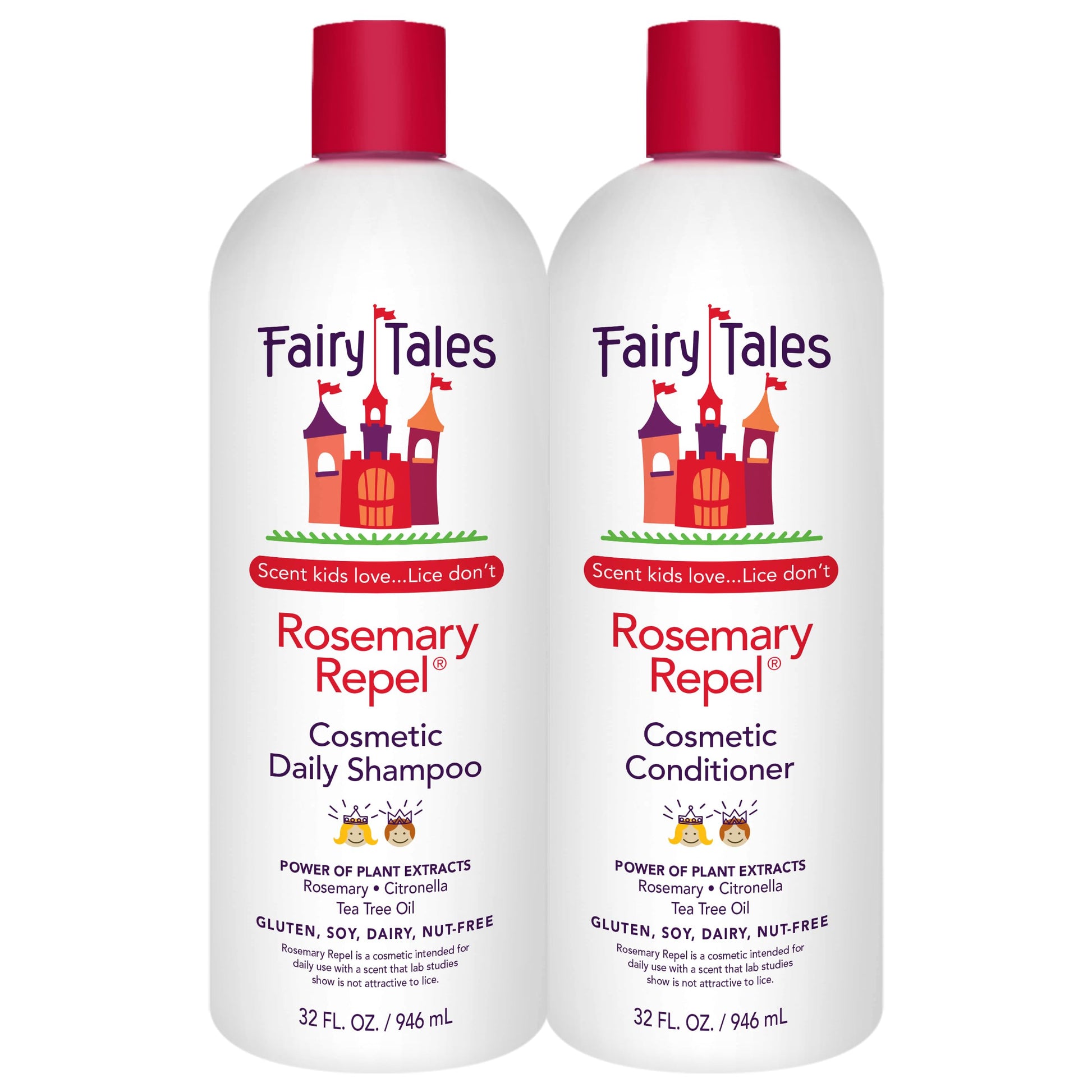 White Smoke Fairy Tales Rosemary Repel Daily Kids Shampoo, 32 fl oz. and Conditioner, 32 fl oz. Duo – Kids Like the Smell, Lice Do Not (Pack of 2)