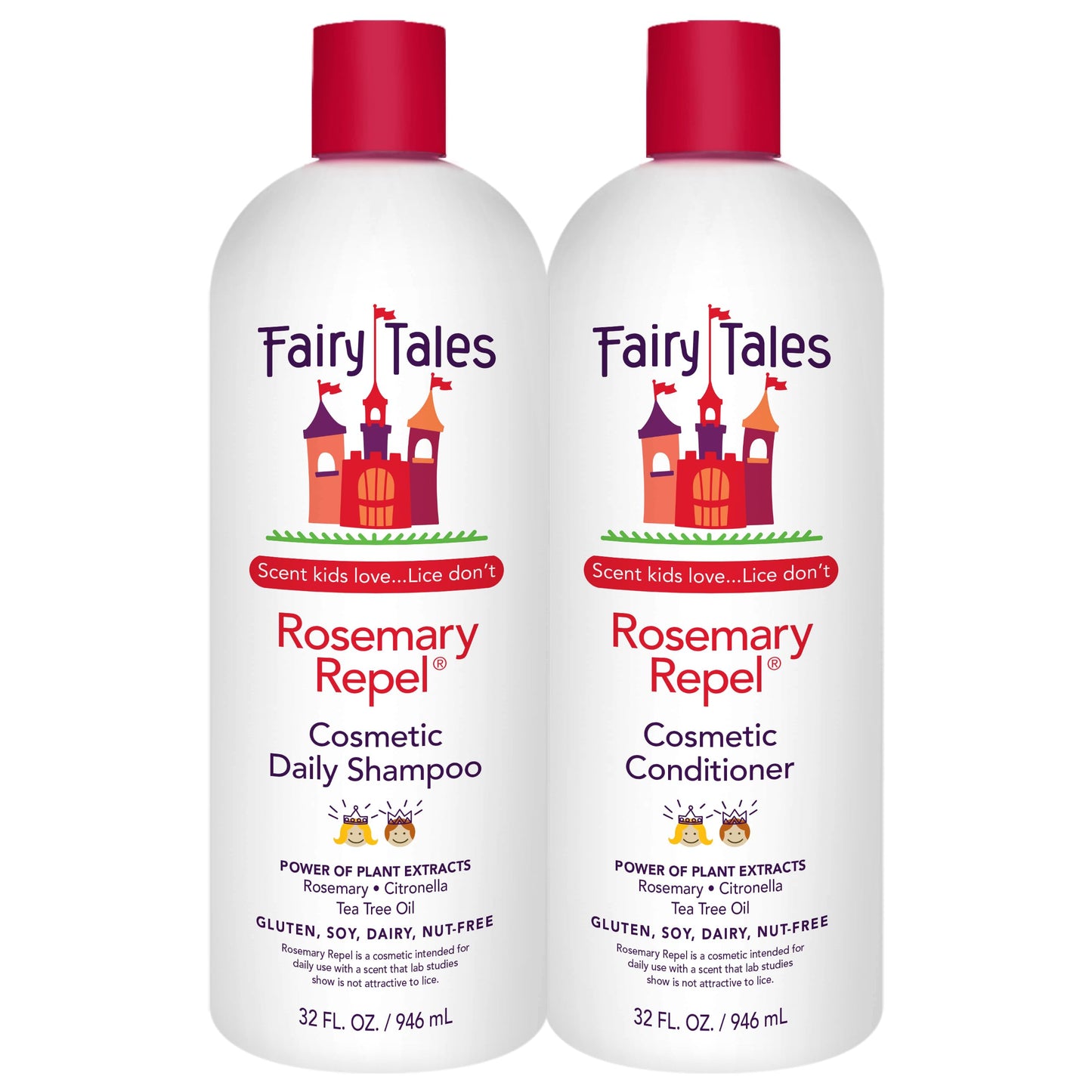 White Smoke Fairy Tales Rosemary Repel Daily Kids Shampoo, 32 fl oz. and Conditioner, 32 fl oz. Duo – Kids Like the Smell, Lice Do Not (Pack of 2)