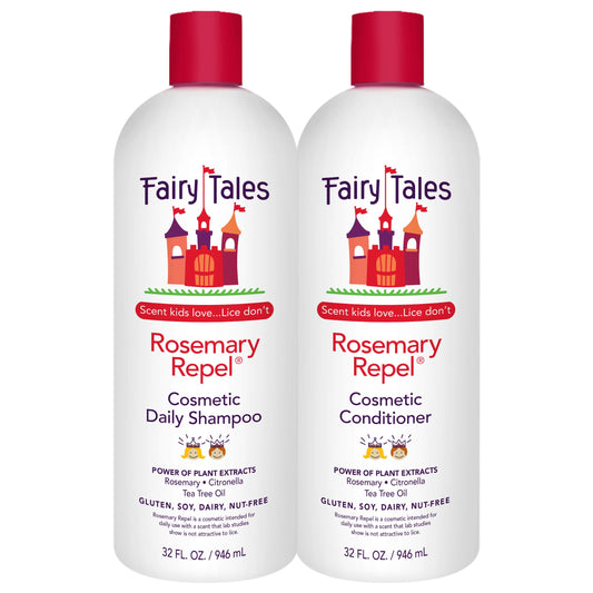 White Smoke Fairy Tales Rosemary Repel Daily Kids Shampoo, 32 fl oz. and Conditioner, 32 fl oz. Duo – Kids Like the Smell, Lice Do Not (Pack of 2)