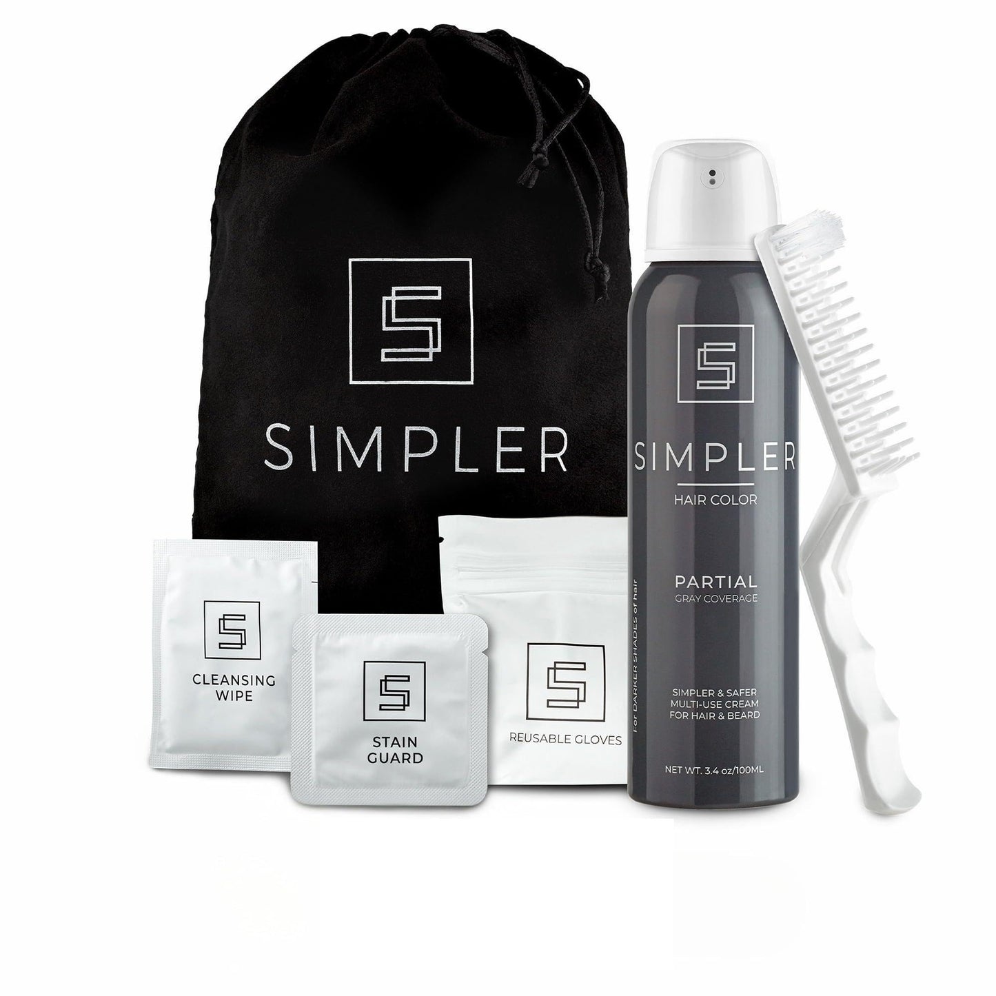 White Smoke Simpler Partial Coverage Men's Hair Color Color Box - Permanent Beard and Mustache Dye - Ammonia-Free Beard Hair Dye — Fast Gray Blending — Salt & Pepper Look - Darker Shades