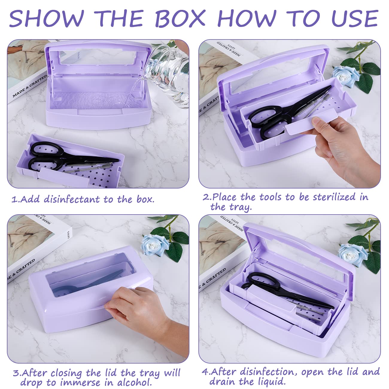 Light Gray Gusnilo Nail Tool Sterilizer Box Disinfectant Jar Plastic Disinfectant Container Suitable for Nail Tools Hair Salons Beauty Centers and Manicure and Nail Equipment(Purple)