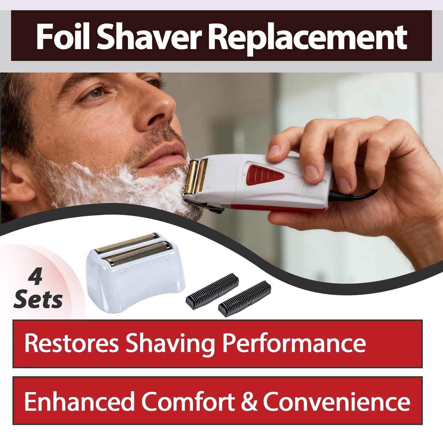 White Smoke 4 Sets Shaver Replacement Foil and Blades Compatible with Andis TS-1 TS-2 17150 17200 17235 17155 ProFoil Lithium Shaver, Stainless Steel Cutter Head