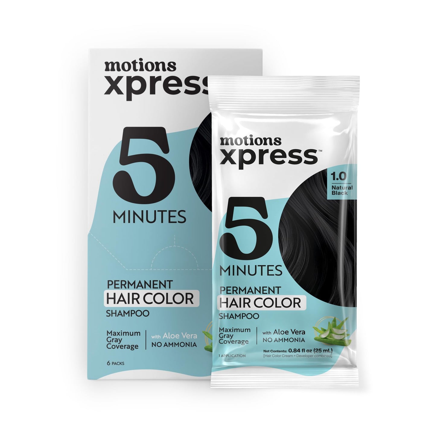 Lavender Motions Xpress Permanent Hair Color Shampoo Natural Black – 5 Minute Color, Gray Coverage, Ammonia Free, Deep Shine Hair Dye Shampoo, 0.84 Oz