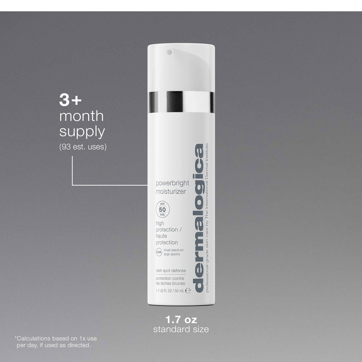 Dim Gray Dermalogica Powerbright Moisturizer SPF 50 Facial Sunscreen, Shields Skin Against Dark Spots with Niacinamide & Hyaluronic Acid, 1.7 Fl Oz