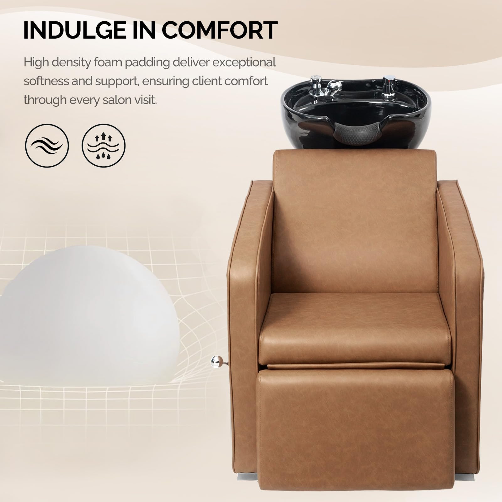 Light Gray OmySalon Backwash Shampoo Unit for Salon, Hair Washing Station with Ceramic Bowl Adjustable Footrest, Reclining Shampoo Chair for Beauty Spa Barbershop