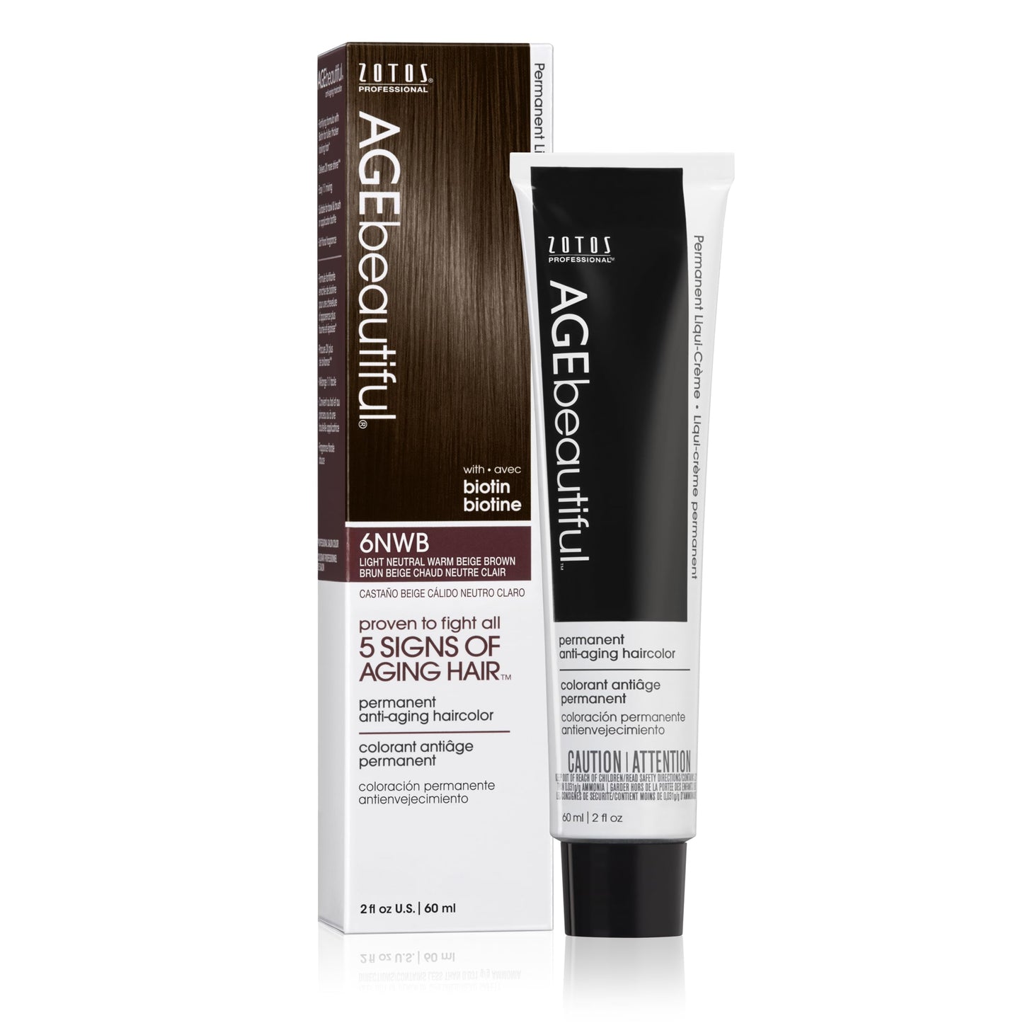 White Smoke AGE beautiful Permanent Hair Color Dye Liqui Creme | 100% Gray Coverage | Anti-Aging Haircolor | Biotin for Thicker, Fuller Hair | Professional Salon Coloring | 6NWB Light Neutral Warm Beige Brown