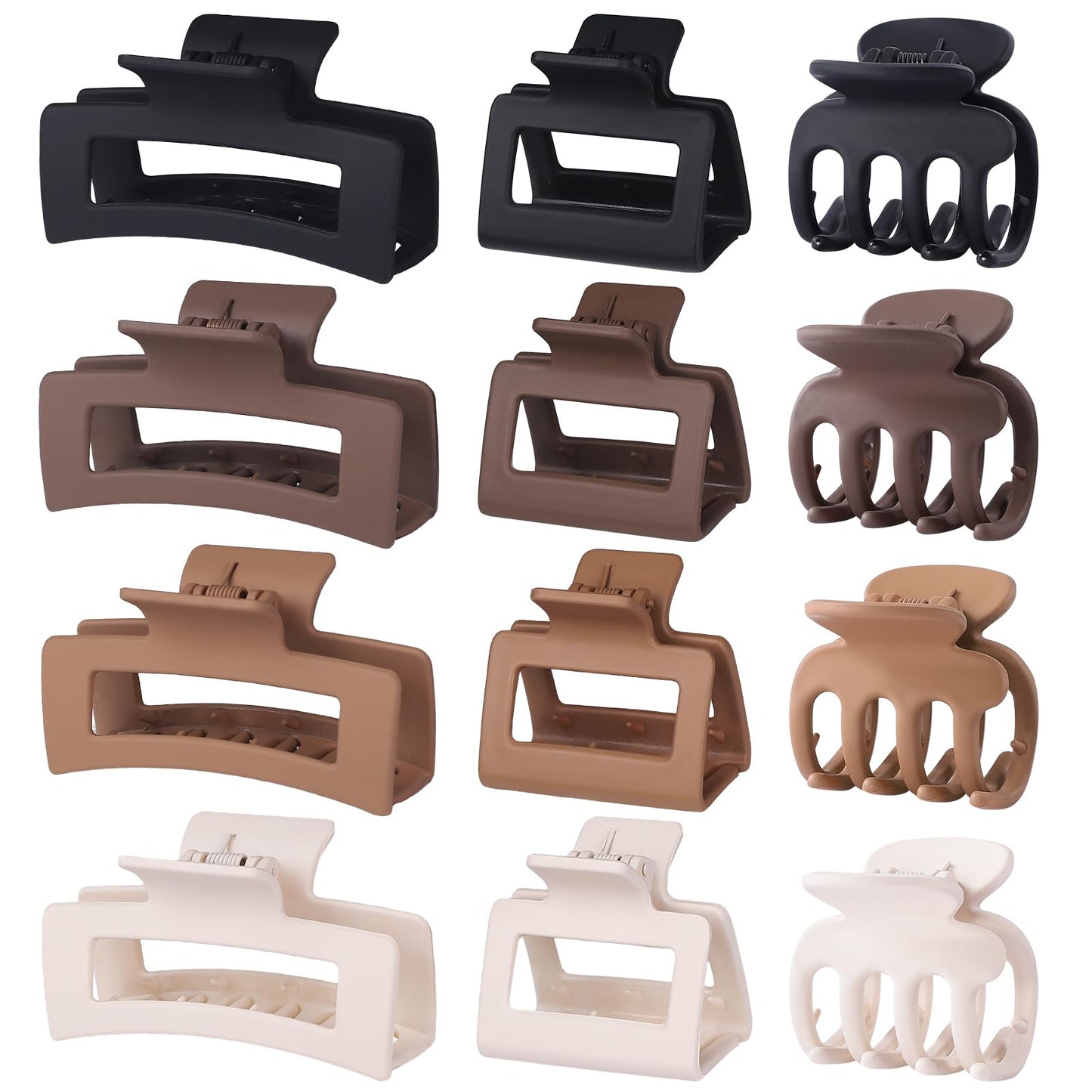 White Smoke SMKSL 12 Pcs Hair Clips for Women 3 Styles Small Medium Large Claw Clips for Thin Thick Curly Hair, Strong Hold & Non-Slip Clips, Stylish Matte Plastic Hair Accessories Ideal Gifts for Women (Brown)