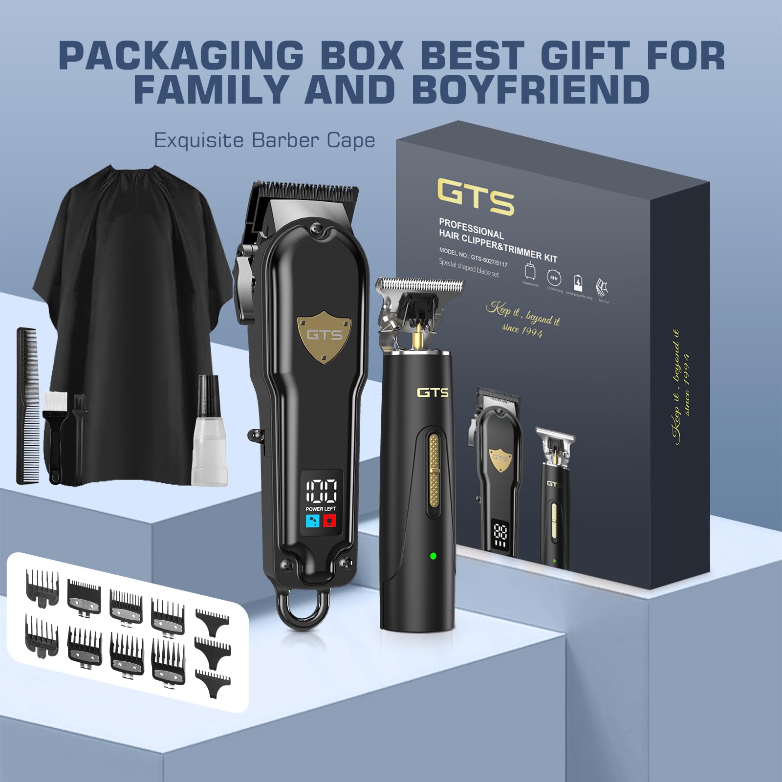 Light Slate Gray GTSPro Hair Clippers for Men, Clippers and Trimmers Set, Barber Clippers, Electric Hair Trimmer with Box, Gifts for Men Black