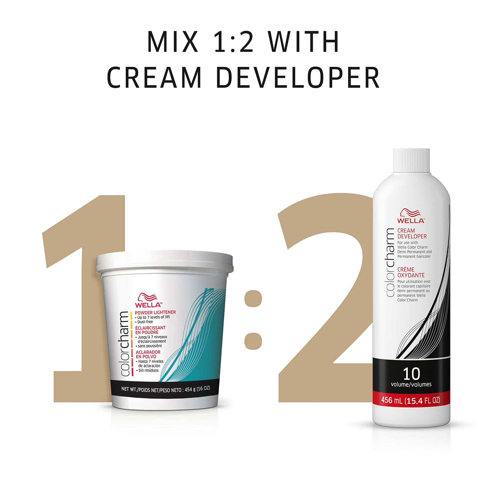White Smoke WELLA colorcharm 10 Vol Cream Developer, for Optimal Gray Blending and Rich, Multi-Dimensional End Results, 15.4 oz + WELLA colorcharm Powder Hair Lightener, Up to 7 levels of lift, Dust-free formula