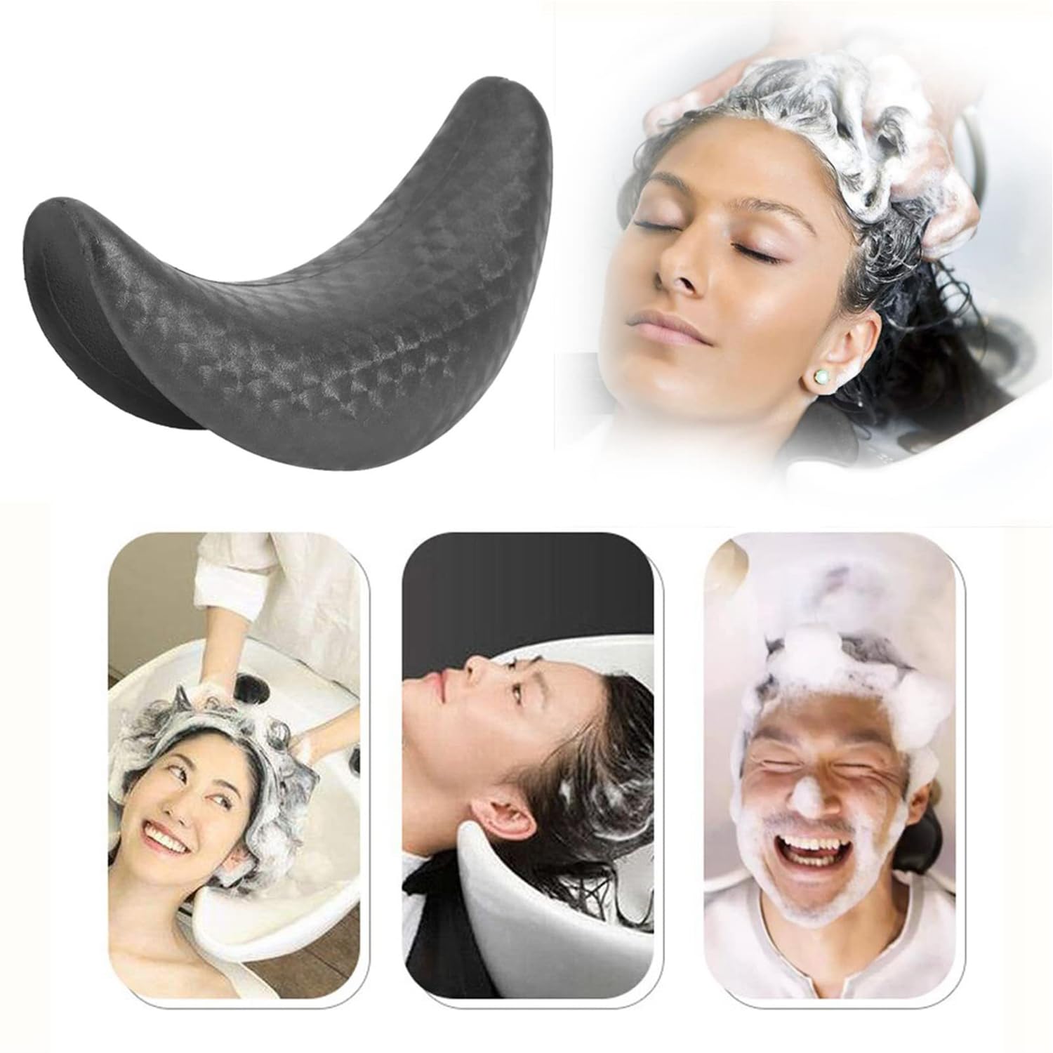 White Smoke UtySty Shampoo Bowl Neck Rest Cushion Shampoo Basin Rubber Elastic Pad Pain Relief Pillow Edge Protector for Hair Wash Basin Hairdressing Salon Sink Bedridden Hair Washing Tray Head Spa Machine