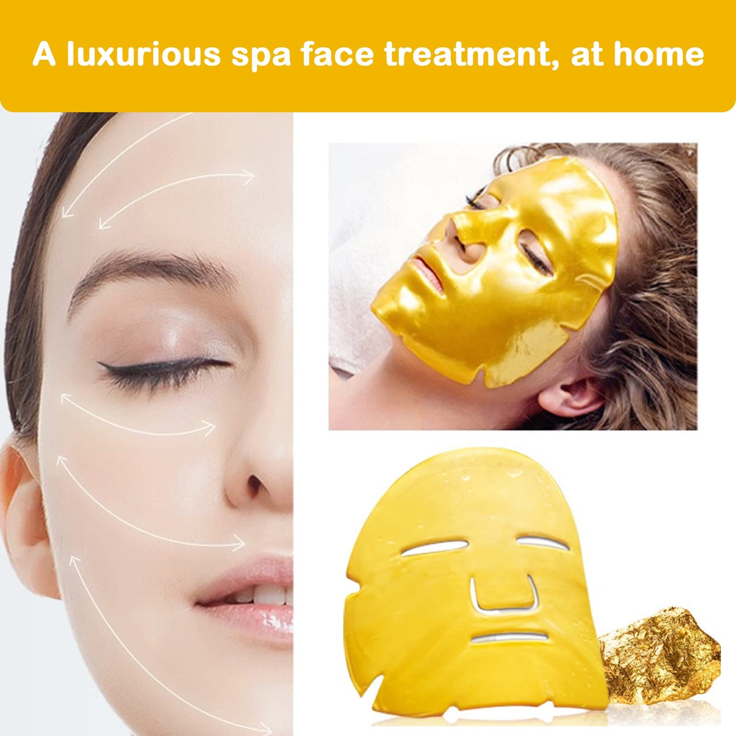 White Smoke Adofect 12 Pack 24K Gold Gel Facial Masks Skincare Set, Collagen Crystal Sheet Patch for Anti Aging, Puffiness, Anti Wrinkle, Moisturizing, Deep Tissue Rejuvenation and Hydrates Skin