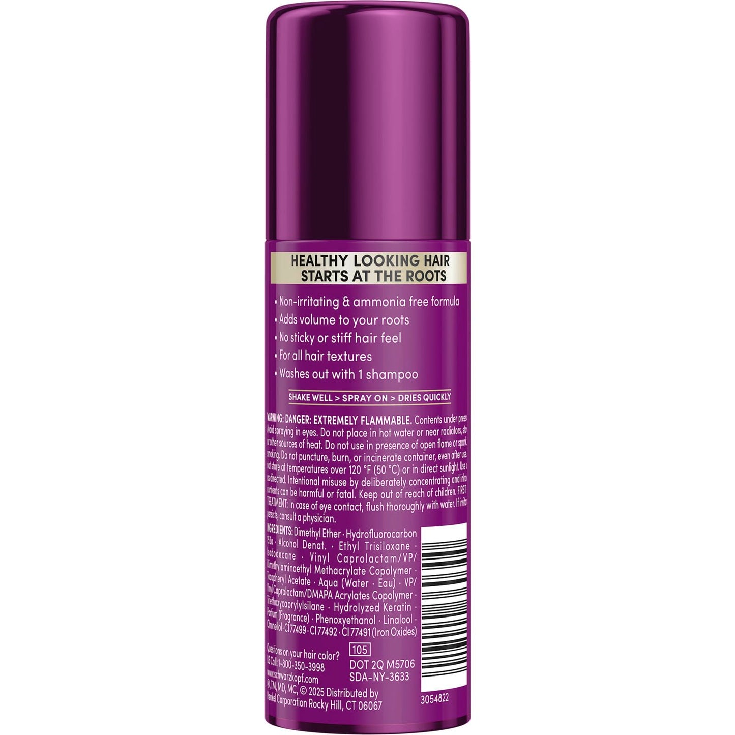 Maroon Schwarzkopf Keratin Color Root Temporary Hair Color Spray, Medium Brown, Instant Gray Coverage, Thicker, Fuller-Looking Roots, Easy-to-Use, No Ammonia, Low Mess Application, Scalp Friendly