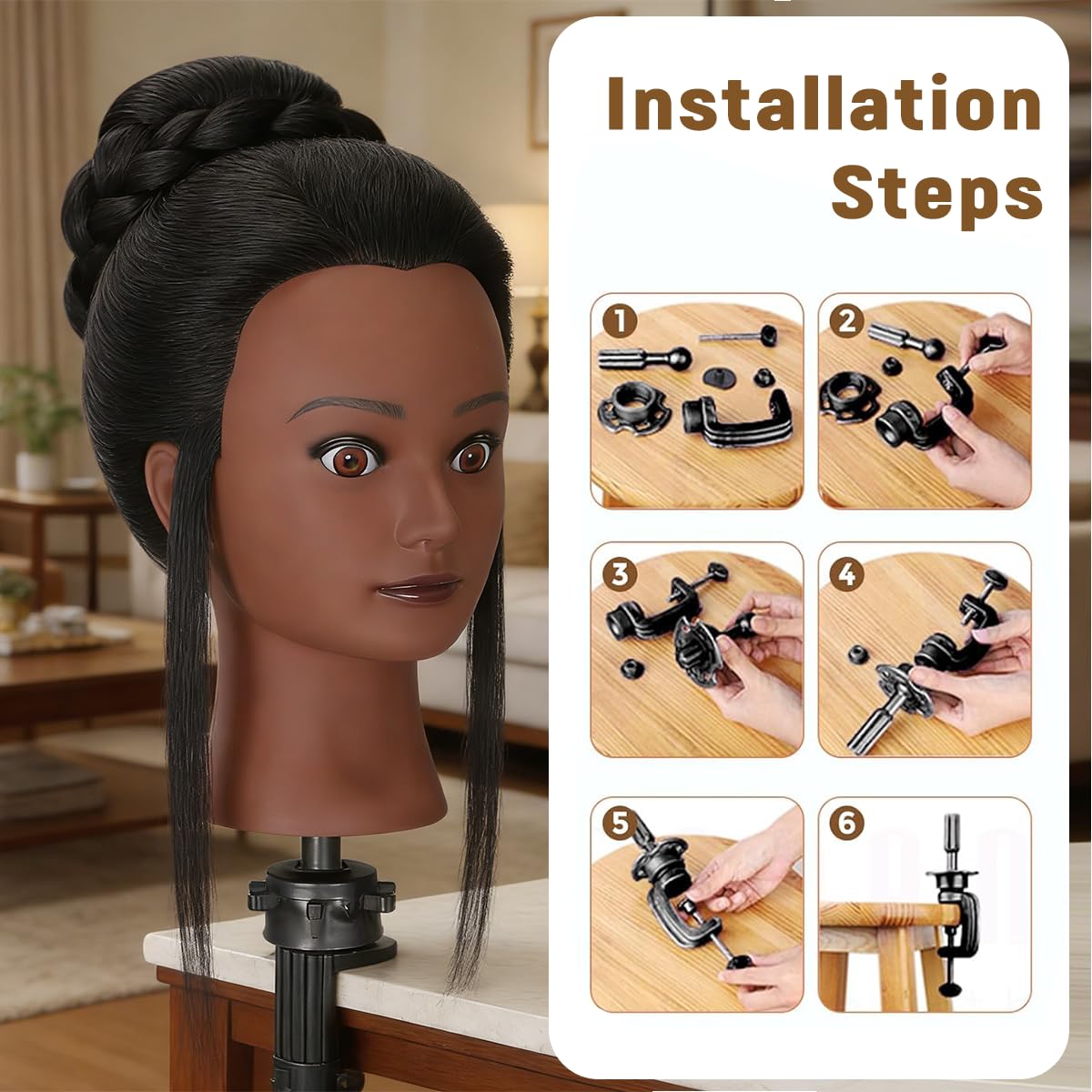 White Smoke Mannequin Head with 100% Real Human Hair, Cosmetology Training Head for Hair Styling Braiding Cutting Curling, Professional Hairdresser Practice Manikin Head with Free Clamp (A01-Black-16)
